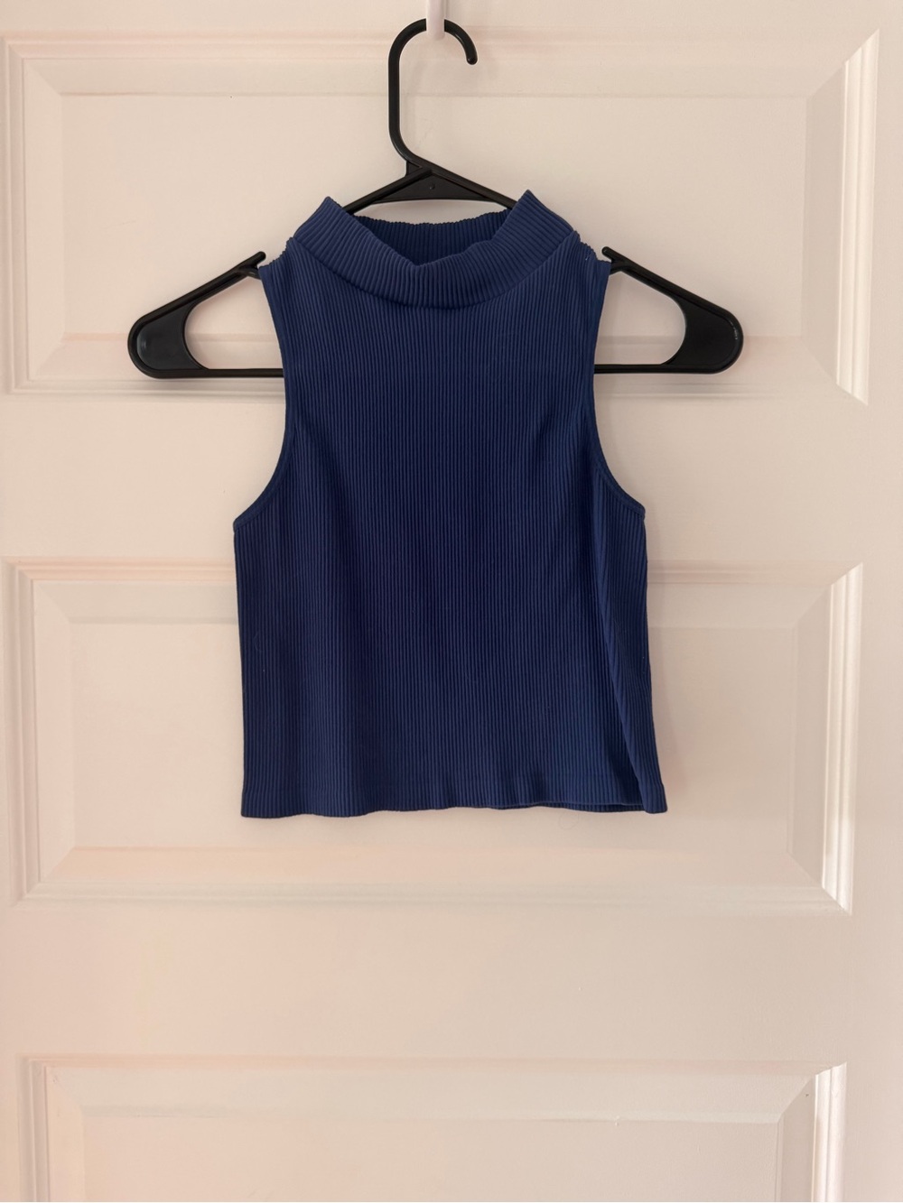 Sleeveless Ribbed Mock Neck Top - Blue